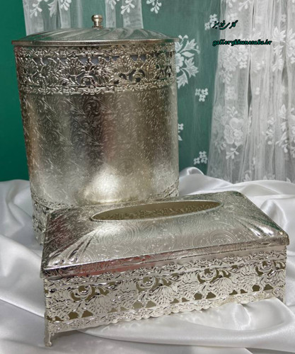 سطل زباله و جا دستمال کاغذی نقره ای برند دیانا