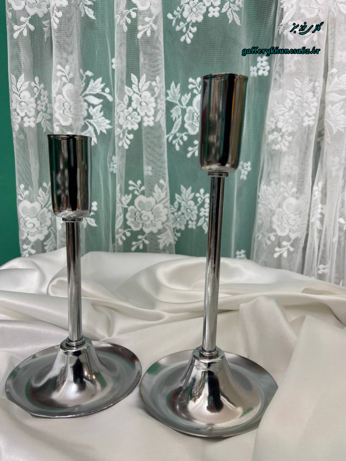 شمعدان دو قلو نقره ای