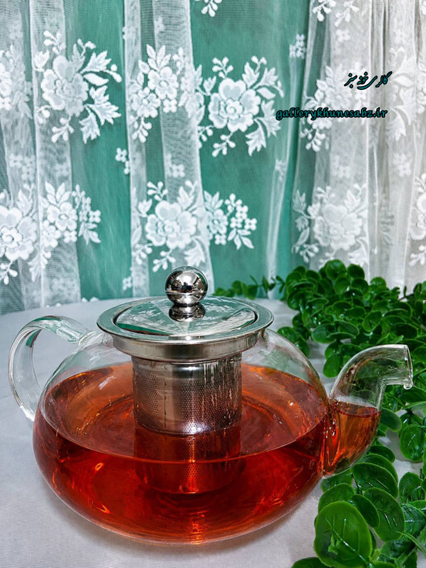 قوری پیرکس وارداتی درب استیل و چای صافی استیل