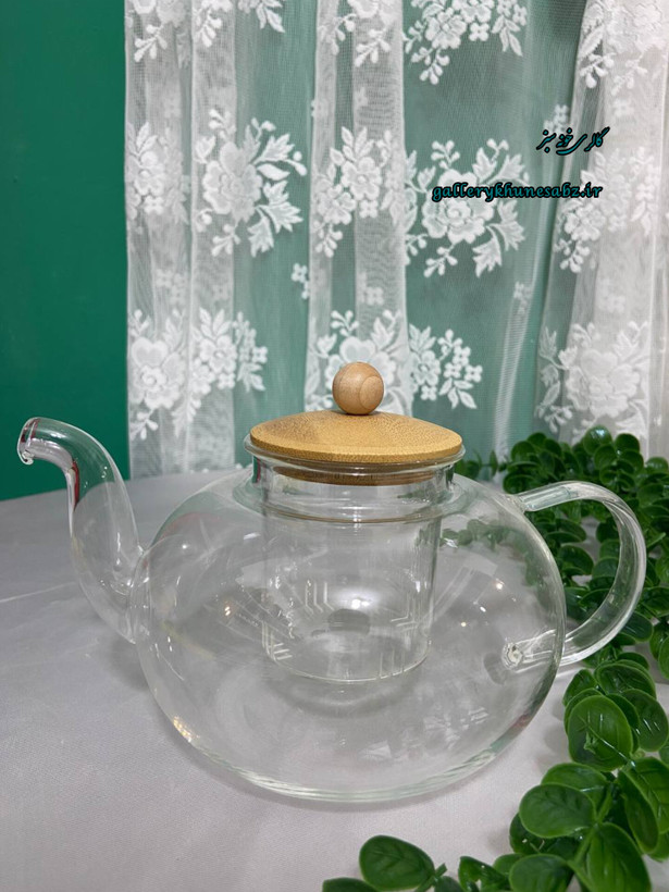قوری پیرکس وارداتی درب چوبی و چای صافی پیرکس