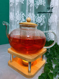 قوری پیرکس وارداتی درب چوبی و چای صافی پیرکس