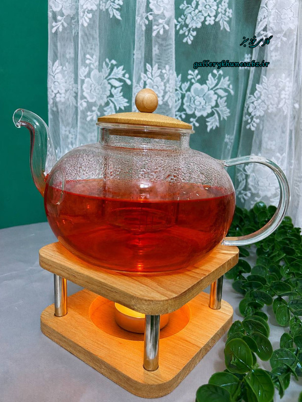 قوری پیرکس وارداتی درب چوبی و چای صافی پیرکس