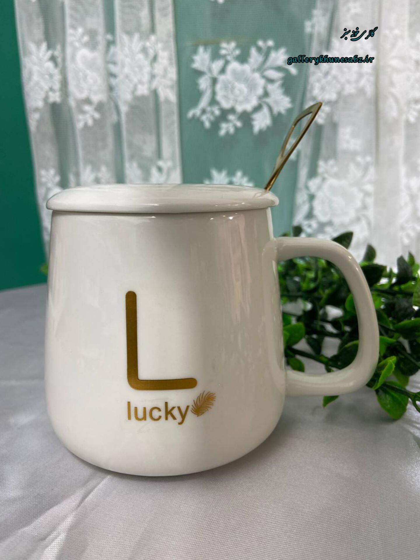 ماگ سرامیکی مدل Lucky درب دار و قاشق دار